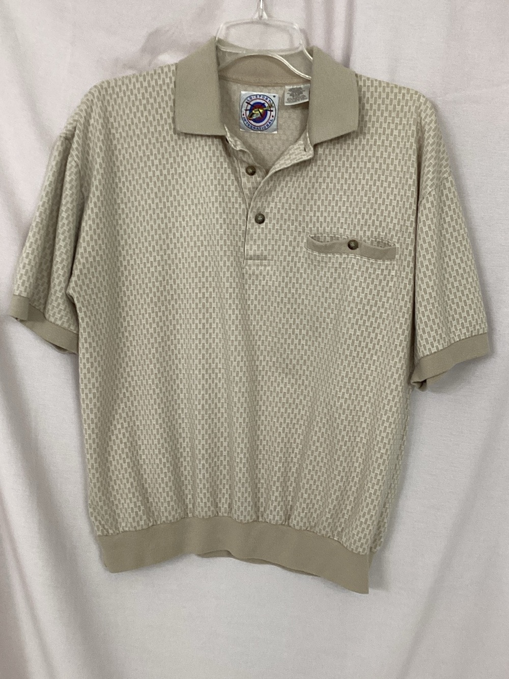 Men's Textured Beige Short-Sleeve Polo with Chest Pocket